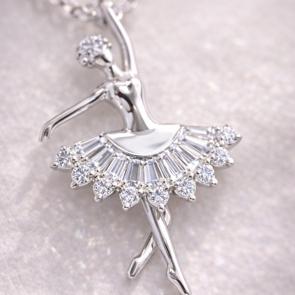 Collier ballerine en argent 925 rhodié – Pendentif danseuse élégante femme