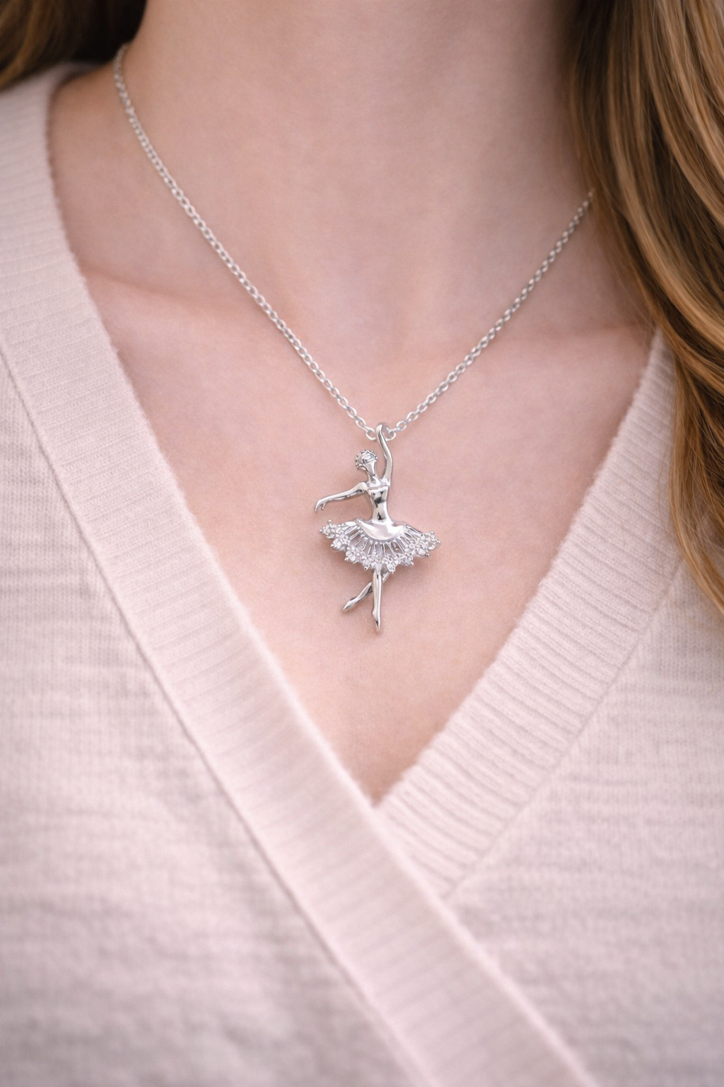 Collier ballerine en argent 925 rhodié – Pendentif danseuse élégante femme