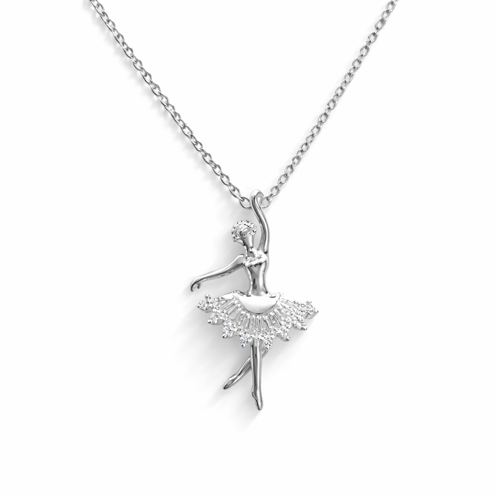 Collier ballerine en argent 925 rhodié – Pendentif danseuse élégante femme