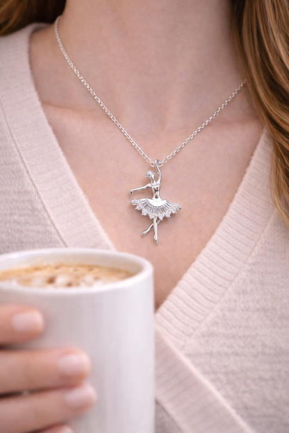 Collier ballerine en argent 925 rhodié – Pendentif danseuse élégante femme