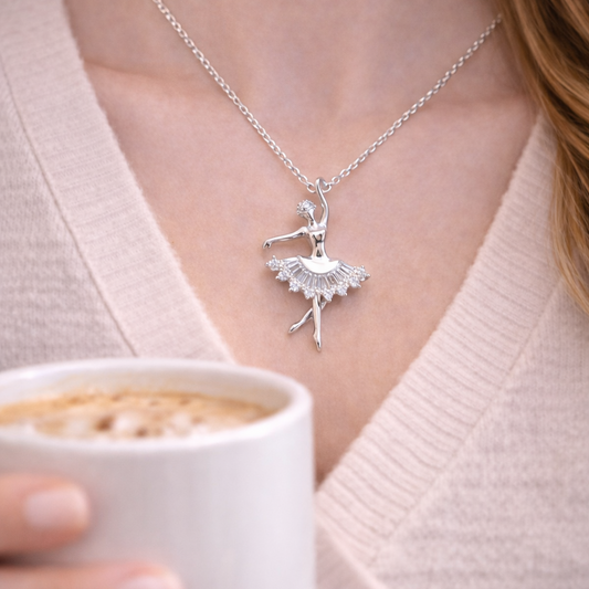 Collier ballerine en argent 925 rhodié – Pendentif danseuse élégante femme