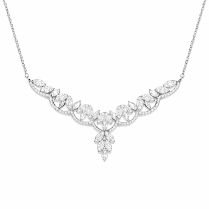 Collier feuilles pavées de zirconiums en argent 925 rhodié – Élégance royale