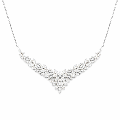 Collier en V feuilles pavées de zirconiums – Argent 925 rhodié
