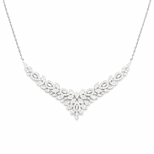 Collier en V feuilles pavées de zirconiums – Argent 925 rhodié