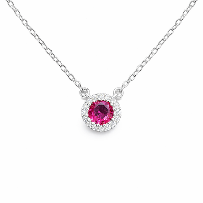 Collier pendentif rond rouge halo – Argent 925 rhodié