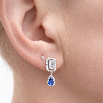 Boucles d’oreilles pendantes pierre bleue – Argent 925 rhodié