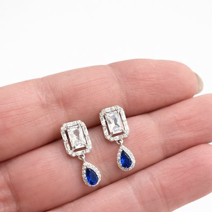 Boucles d’oreilles pendantes pierre bleue – Argent 925 rhodié