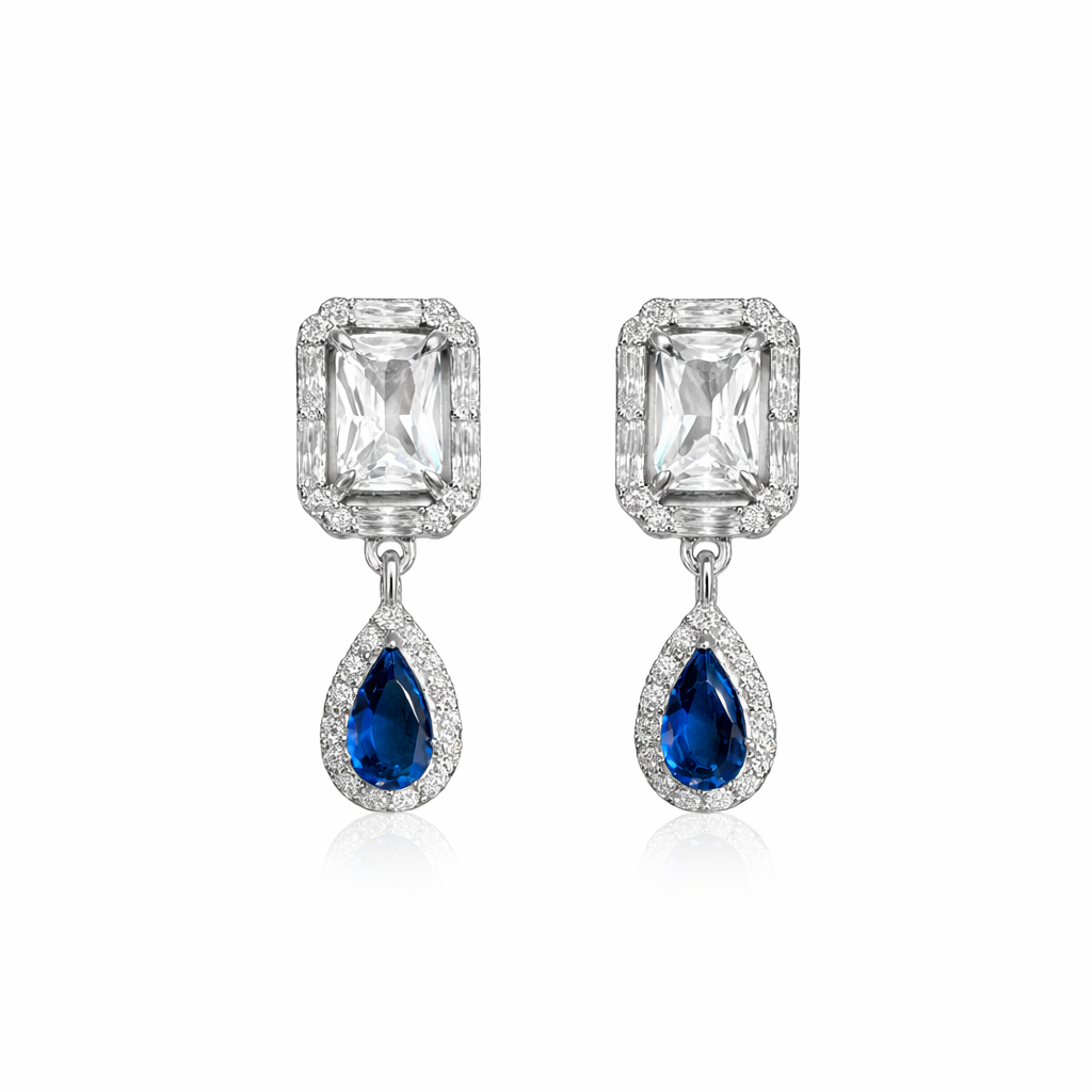 Boucles d’oreilles pendantes pierre bleue – Argent 925 rhodié