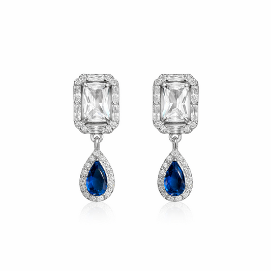 Boucles d’oreilles pendantes pierre bleue – Argent 925 rhodié