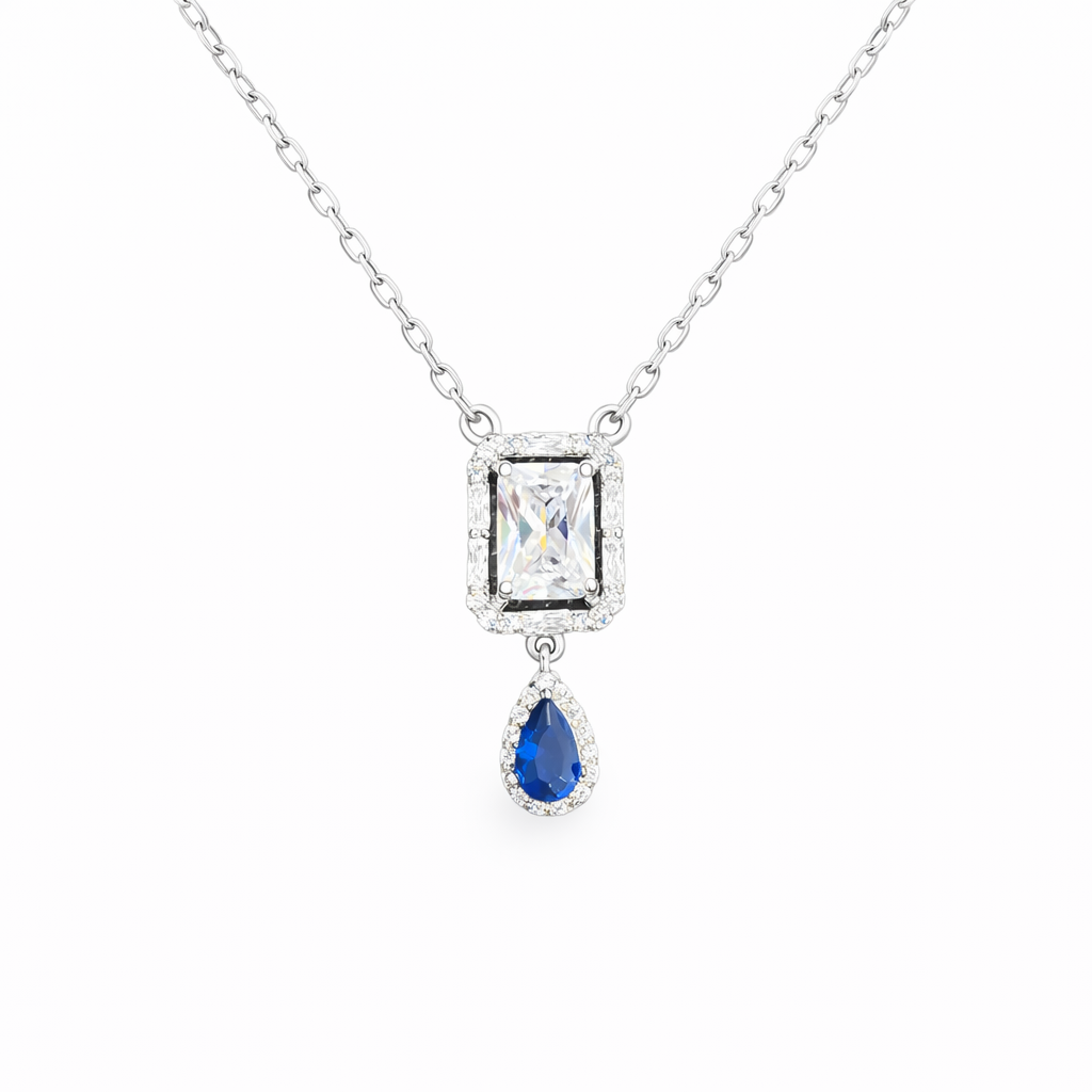 Collier pendentif pierre bleue goutte – Argent 925 rhodié
