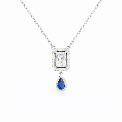 Collier pendentif pierre bleue goutte – Argent 925 rhodié