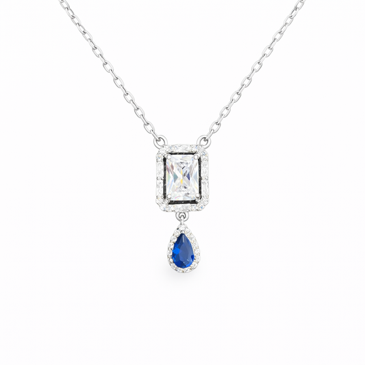 Collier pendentif pierre bleue goutte – Argent 925 rhodié