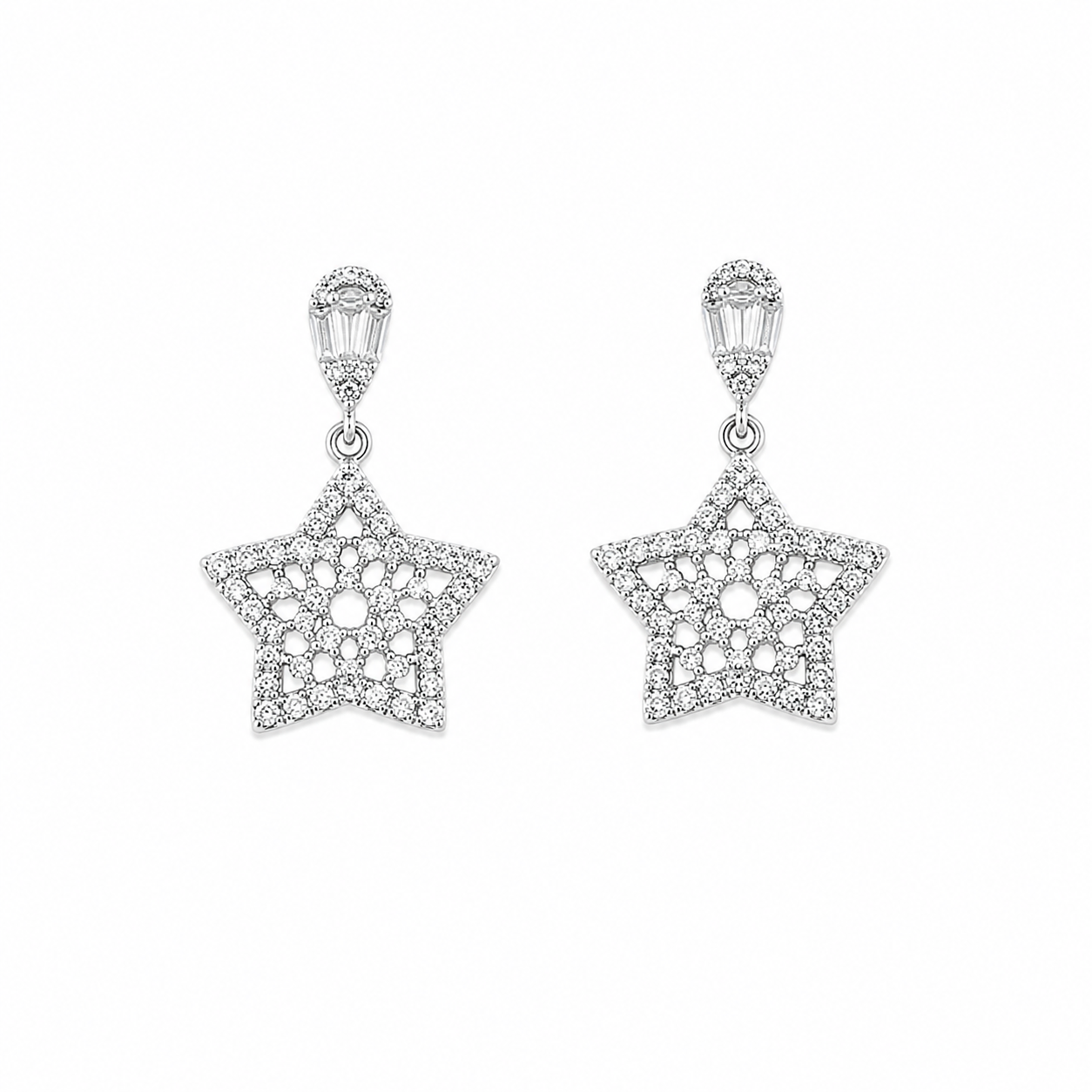Boucles d’Oreilles Étoile Dentelle en Argent 925 – Zirconiums