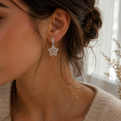 Boucles d’Oreilles Étoile Dentelle en Argent 925 – Zirconiums