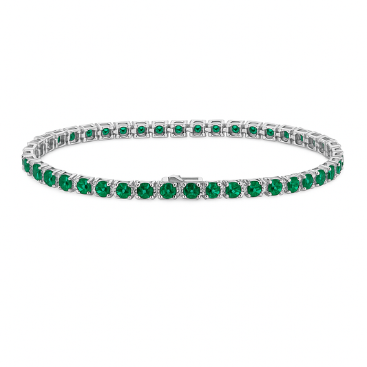 Bracelet tennis argent 925 rhodié – Zirconiums vert émeraude 3 mm