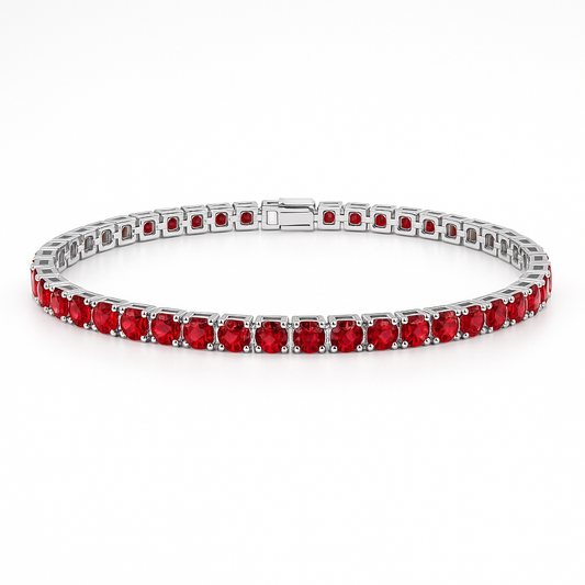 Bracelet tennis argent 925 rhodié – Zirconiums rouge rubis 3 mm