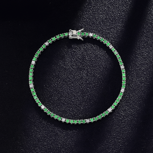 Bracelet tennis argent 925 rhodié avec zircons verts – Élégance et éclat
