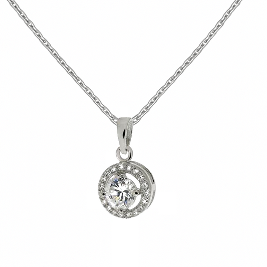 Pendentif rond en argent 925 rhodié et zirconium scintillant
