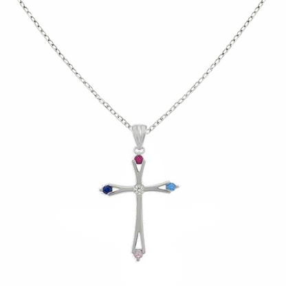 Pendentif Croix Argent 925 & Pierres Colorées – Un Symbole Spirituel Plein de Couleur