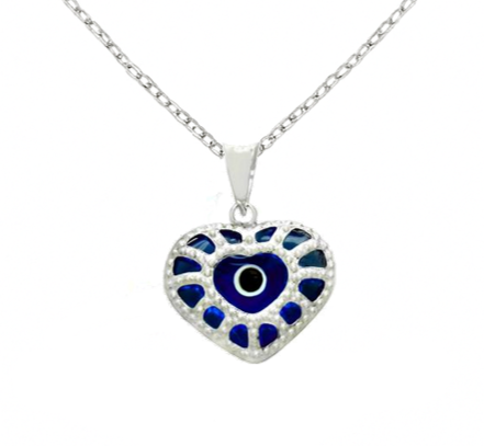 Pendentif cœur œil bleu en argent 925 rhodié – Symbole protecteur et design unique