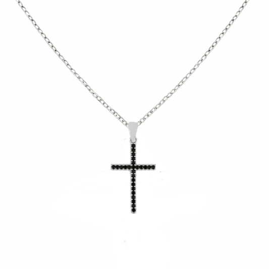 Pendentif Croix en Argent 925 & Pierres Noires – Élégance Mystérieuse et Moderne