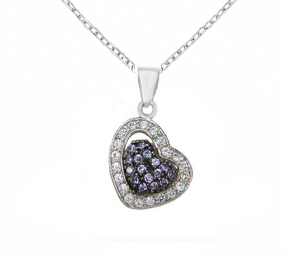 Pendentif double cœur en argent 925 rhodié – Éclat violet et brillance zirconium