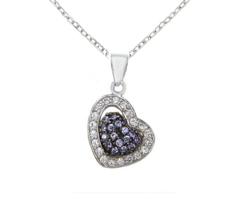 Pendentif double cœur en argent 925 rhodié – Éclat violet et brillance zirconium