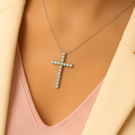 Pendentif Croix Argent 925 Entièrement Sertie – Éclat Total & Symbolisme Fort