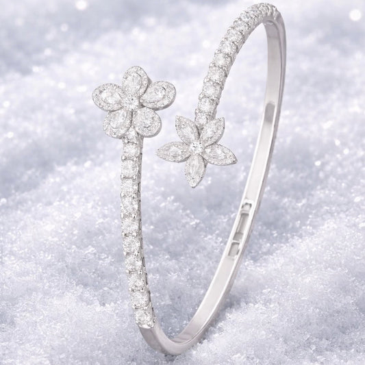 Bracelet argent 925 rhodié fleurs zirconium – Bijou raffiné et élégant