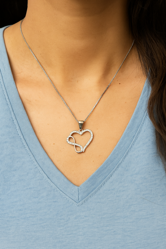 Pendentif Cœur & Infini en Argent 925 Rhodié et Zircons – Amour Éternel