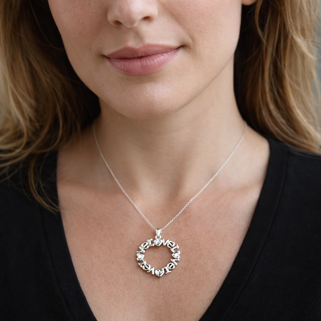 Pendentif cercle "Love" en argent 925 rhodié – Message d’amour et éclat intemporel