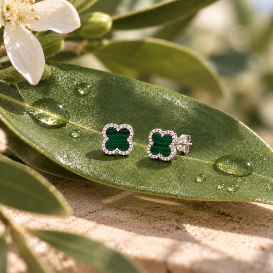 Boucles d’oreilles Trèfle Vert – Argent 925 & Zirconiums
