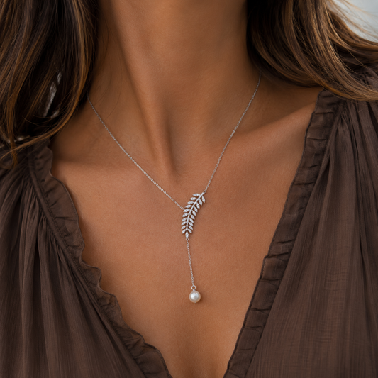 Collier Feuille & Perle Femme – Bijou Élégant