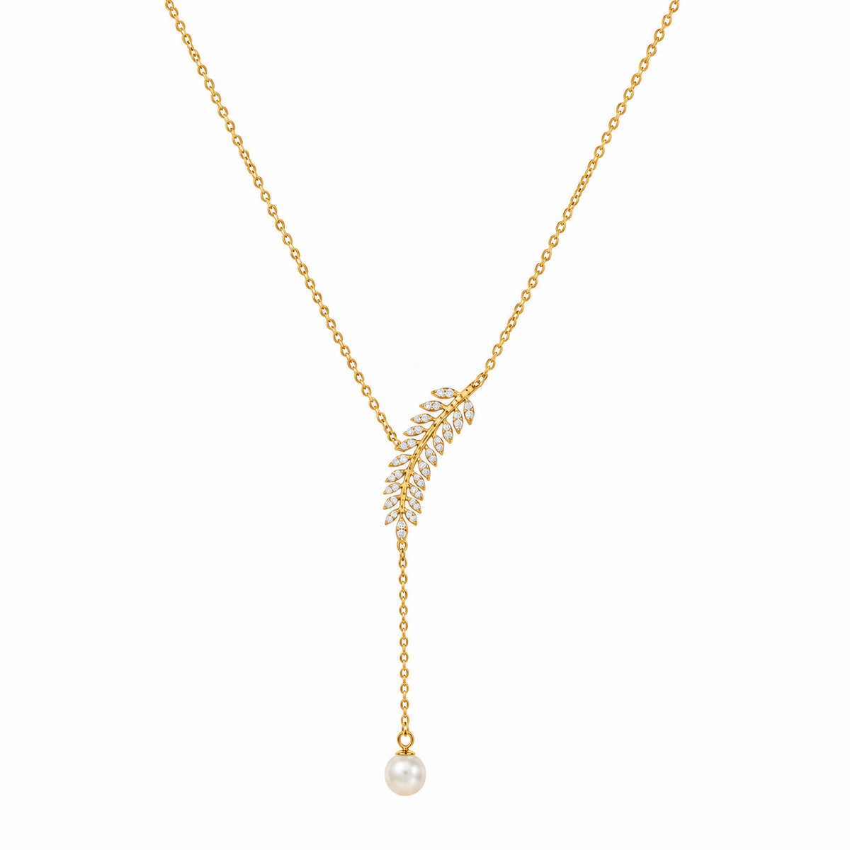 Collier Feuille & Perle – Argent 925 Plaqué Or