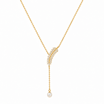 Collier Feuille & Perle – Argent 925 Plaqué Or