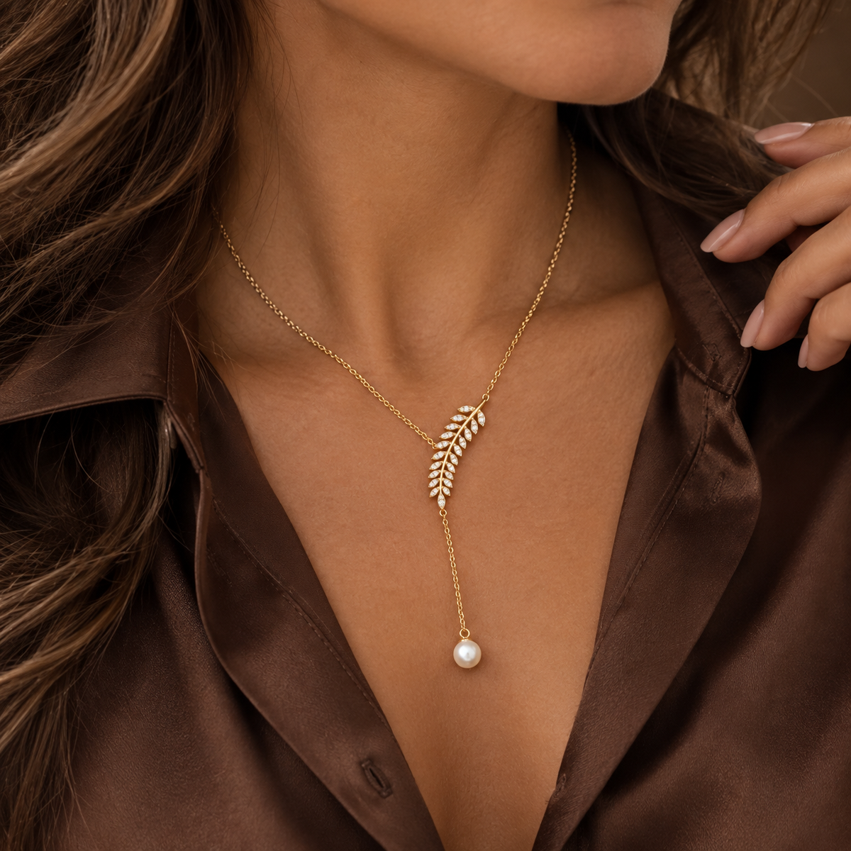 Collier Feuille & Perle – Argent 925 Plaqué Or
