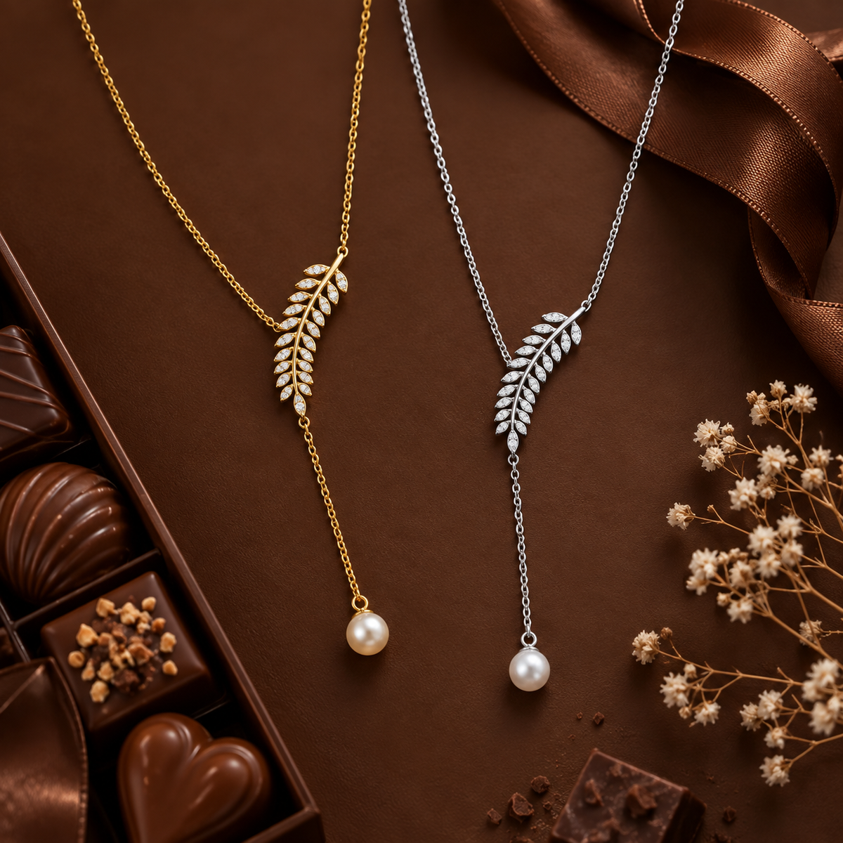 Collier Feuille & Perle Femme – Bijou Élégant
