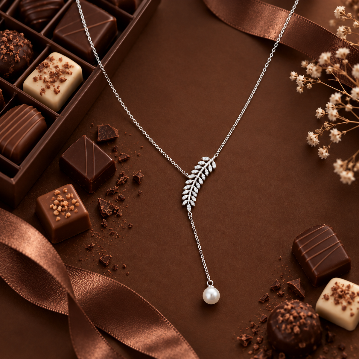 Collier Feuille & Perle Femme – Bijou Élégant