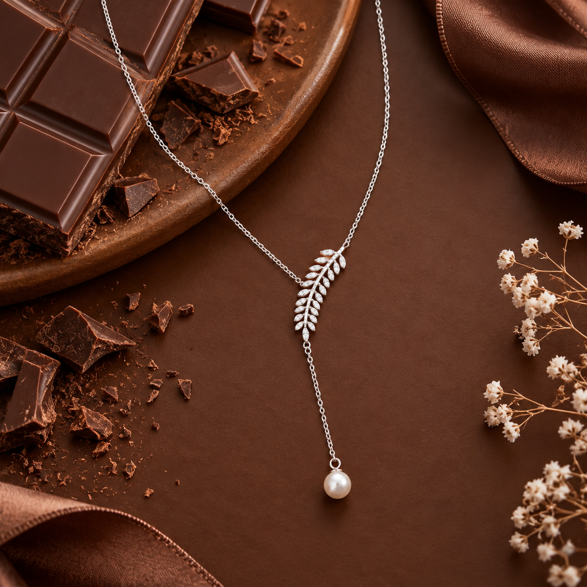 Collier Feuille & Perle Femme – Bijou Élégant