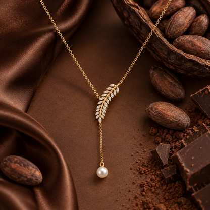 Collier Feuille & Perle – Argent 925 Plaqué Or
