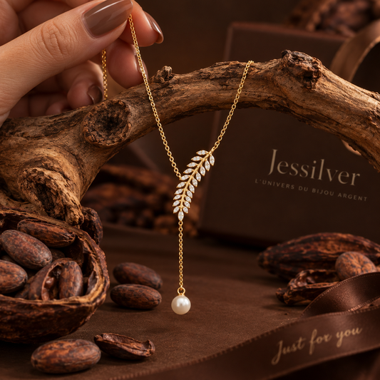 Collier Feuille & Perle – Argent 925 Plaqué Or
