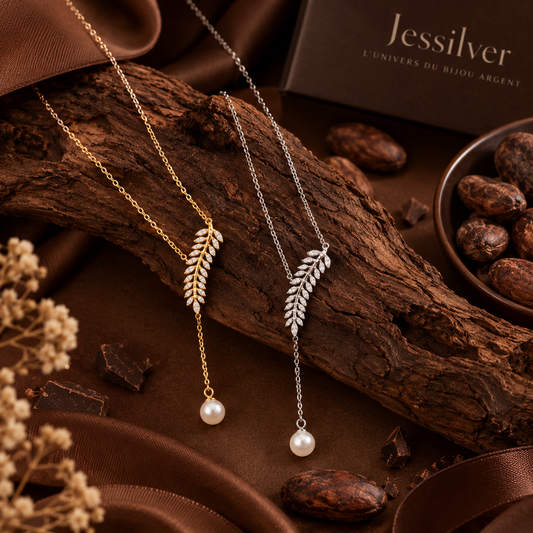 Collier Feuille & Perle – Argent 925 Plaqué Or