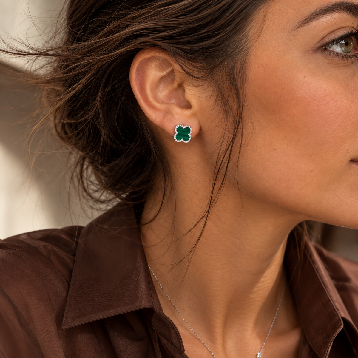 Boucles d’oreilles Trèfle Vert – Argent 925 & Zirconiums