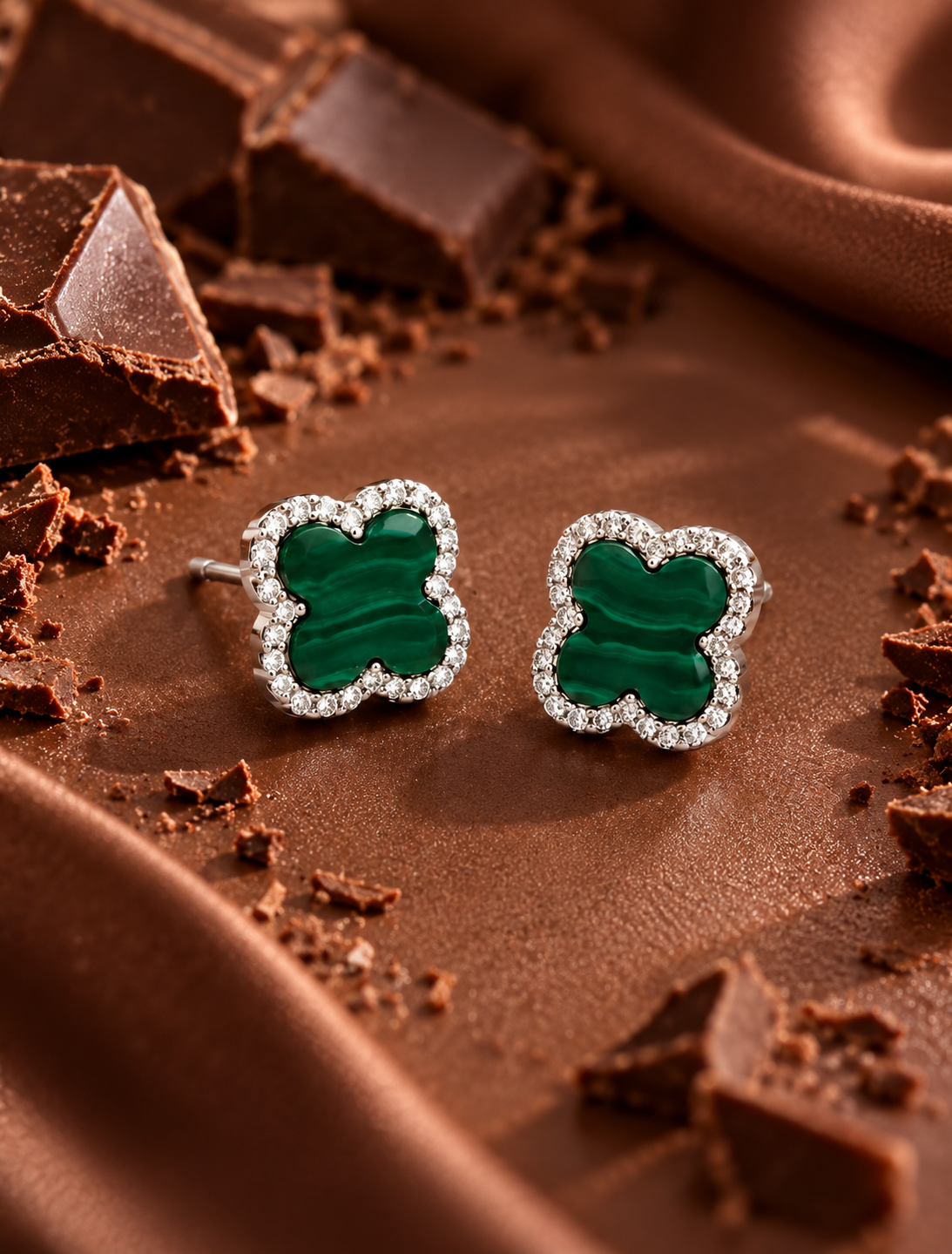 Boucles d’oreilles Trèfle Vert – Argent 925 & Zirconiums