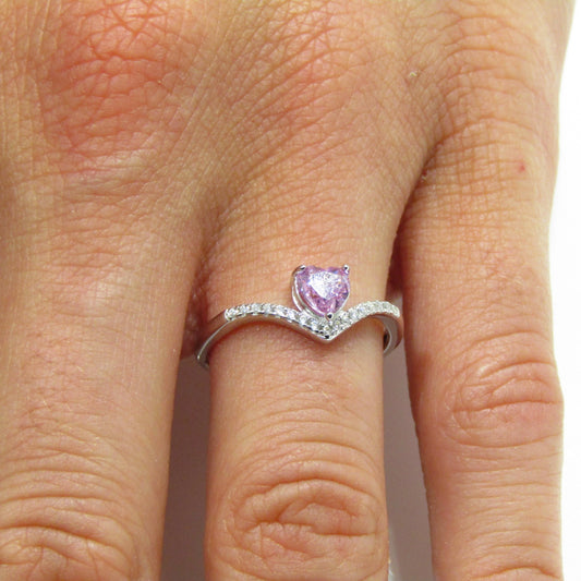 Bague Femme Argent 925 avec Pierre Rose Cœur et Zircons – Bijou Féminin, Tendre et Romantique