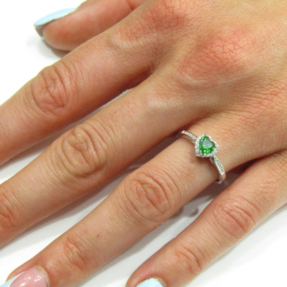 Bague Femme en Argent 925 avec Pierre Verte Cœur et Zircons | Bijou Élégant et Raffiné