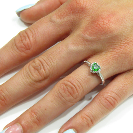 Bague Femme en Argent 925 avec Pierre Verte Cœur et Zircons | Bijou Élégant et Raffiné