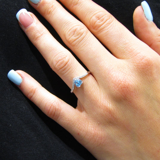 Bague Femme Argent 925 avec Pierre Bleue Cœur et Zircons – Bijou Romantique, Élégant et Tendance