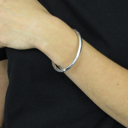 Bracelet réversible en argent 925 rhodié – Un côté lisse, un côté torsadé, deux styles en un bijou