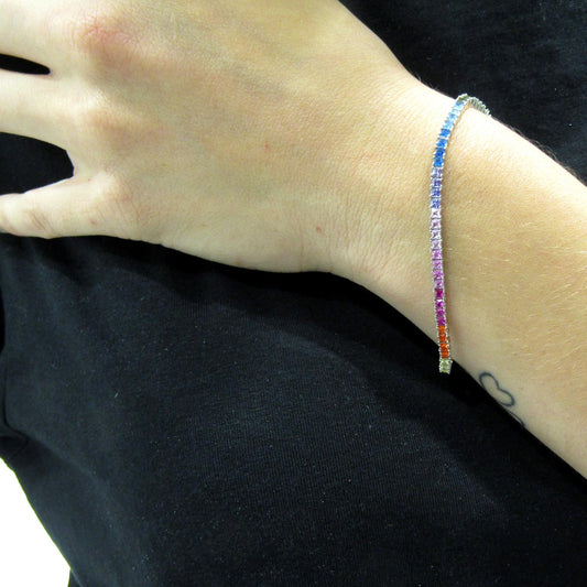Bracelet Tennis Multicolore en Argent 925 – Explosion de Couleurs et d'Élégance